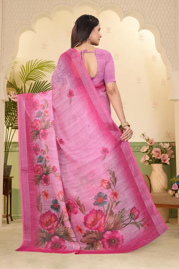 Pink_Cotton_Linen_Digital_Print_Saree_For_Women