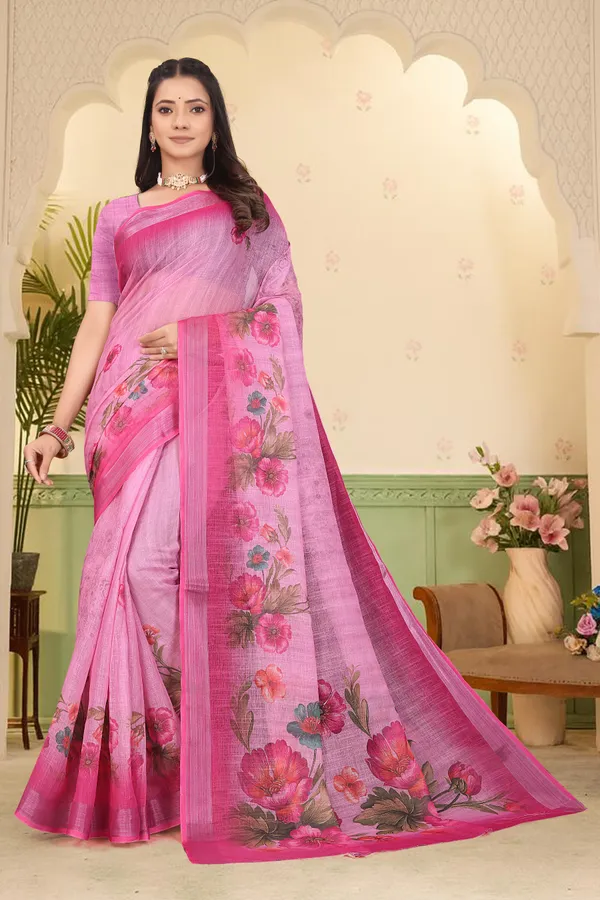 Pink_Cotton_Linen_Digital_Print_Saree_For_Women