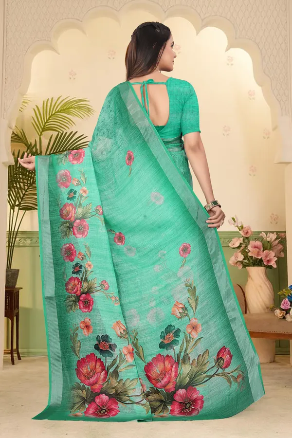 Green_Cotton_Linen_Digital_Print_Saree_For_Women