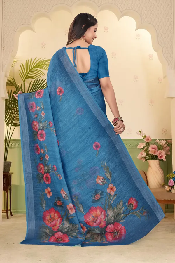 Blue_Cotton_Linen_Digital_Print_Saree_For_Women