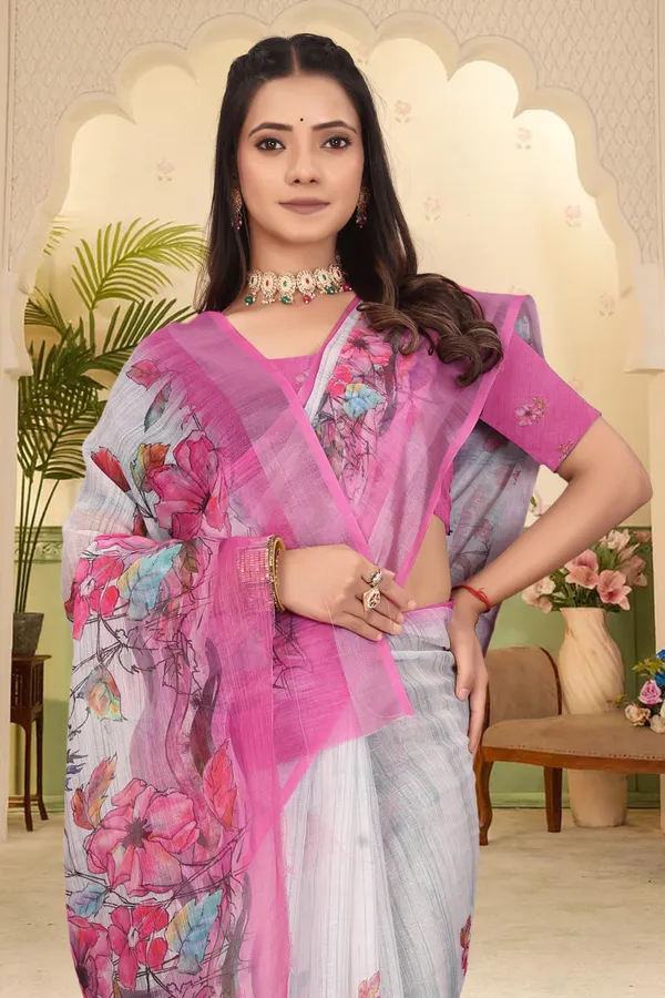 Pink_Cotton_Linen_Digital_Print_Saree_For_Women