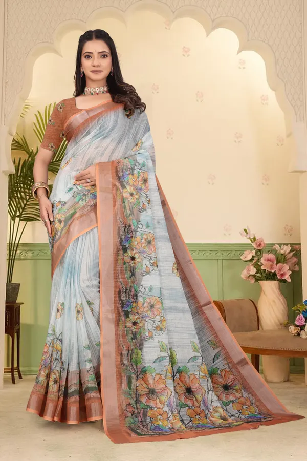 Orange_Cotton_Linen_Digital_Print_Saree_For_Women
