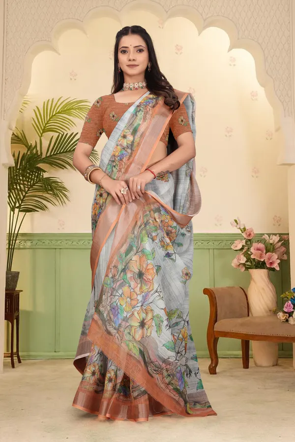 Orange_Cotton_Linen_Digital_Print_Saree_For_Women