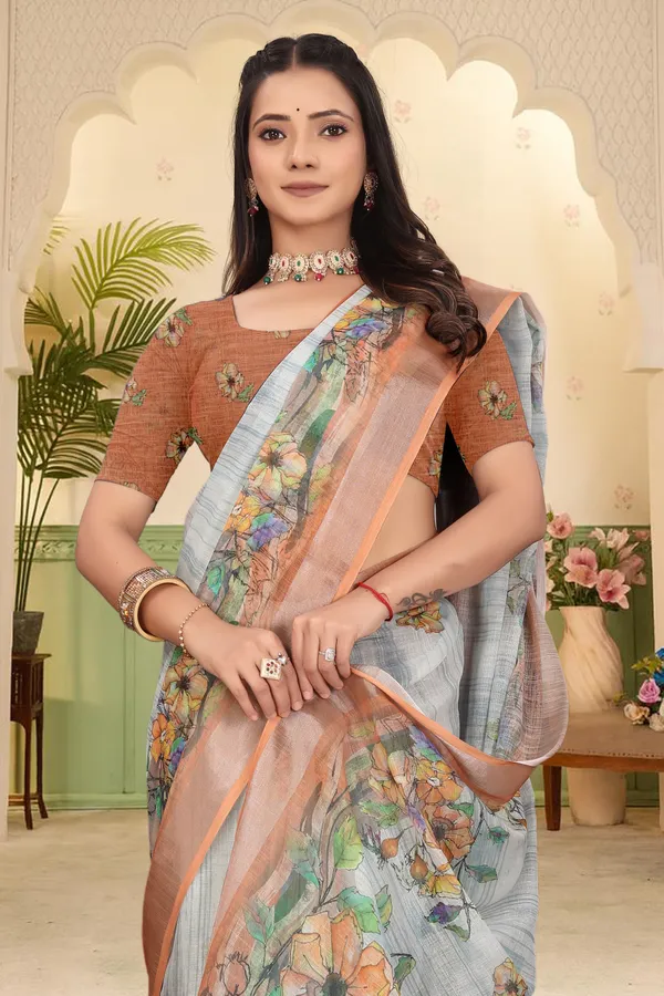 Orange_Cotton_Linen_Digital_Print_Saree_For_Women