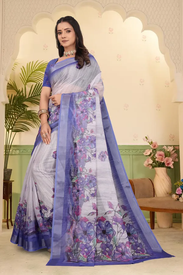 Blue_Cotton_Linen_Digital_Print_Saree_For_Women