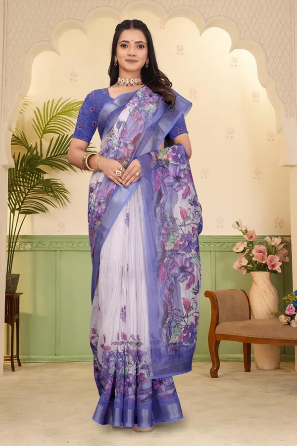 Blue_Cotton_Linen_Digital_Print_Saree_For_Women