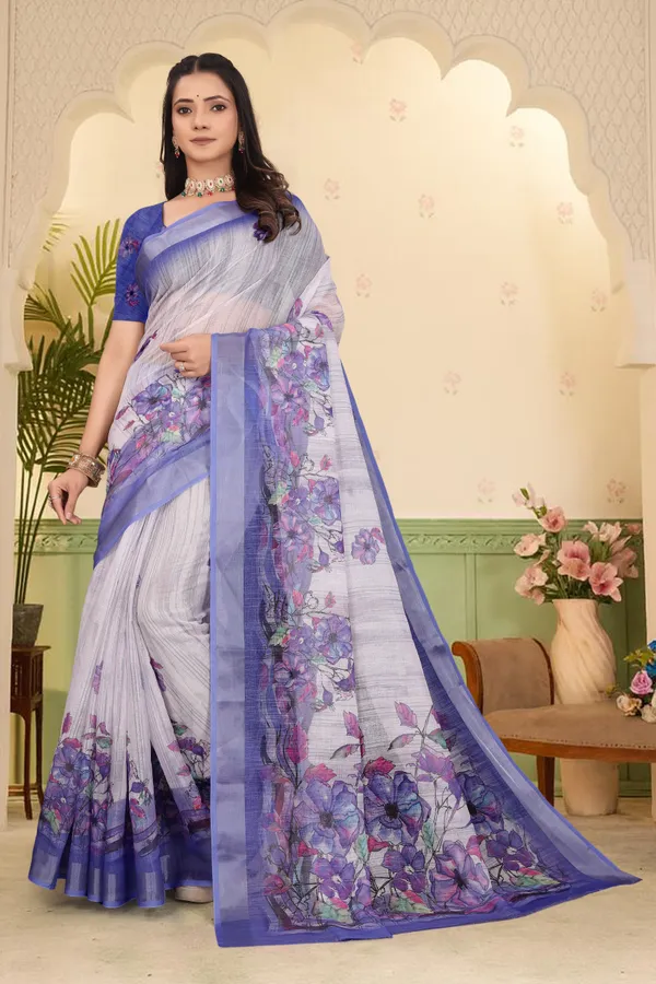 Blue_Cotton_Linen_Digital_Print_Saree_For_Women