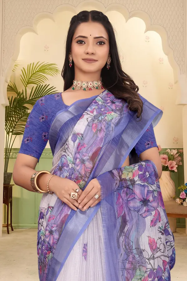 Blue_Cotton_Linen_Digital_Print_Saree_For_Women