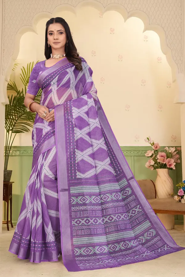 Purple_Cotton_Linen_Digital_Print_Saree_For_Women
