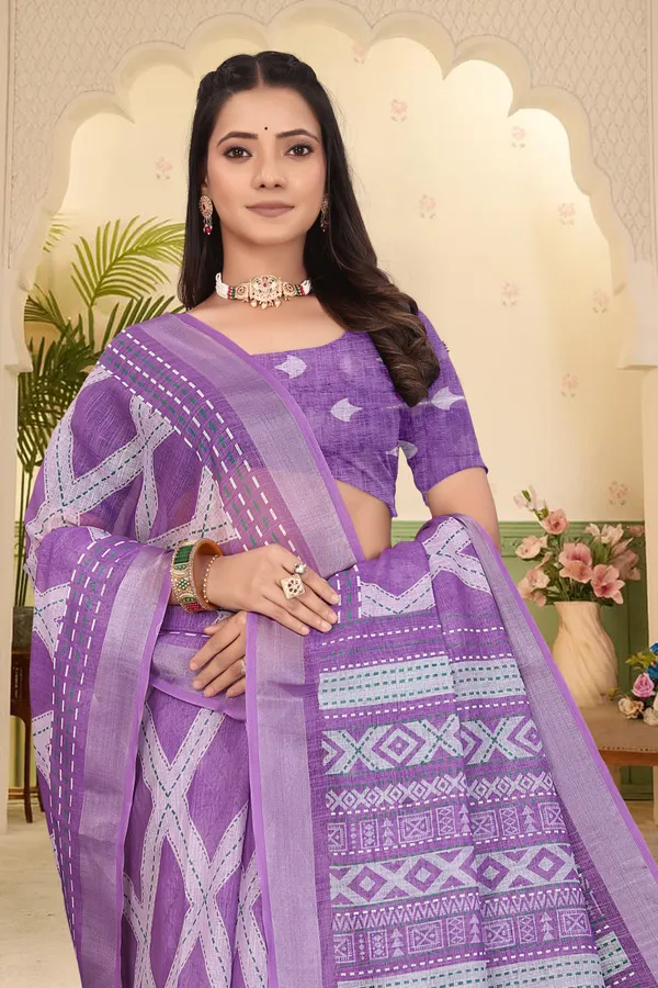 Purple_Cotton_Linen_Digital_Print_Saree_For_Women