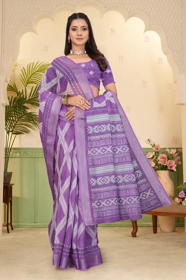 Purple_Cotton_Linen_Digital_Print_Saree_For_Women