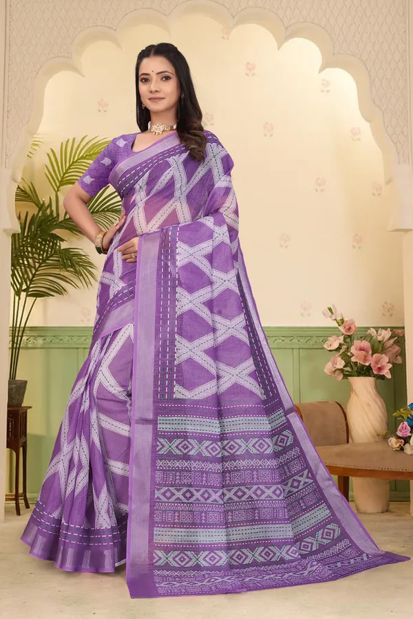 Purple_Cotton_Linen_Digital_Print_Saree_For_Women