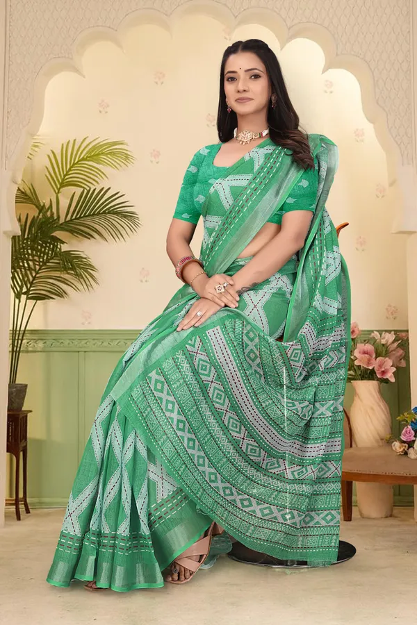 Green_Cotton_Linen_Digital_Print_Saree_For_Women