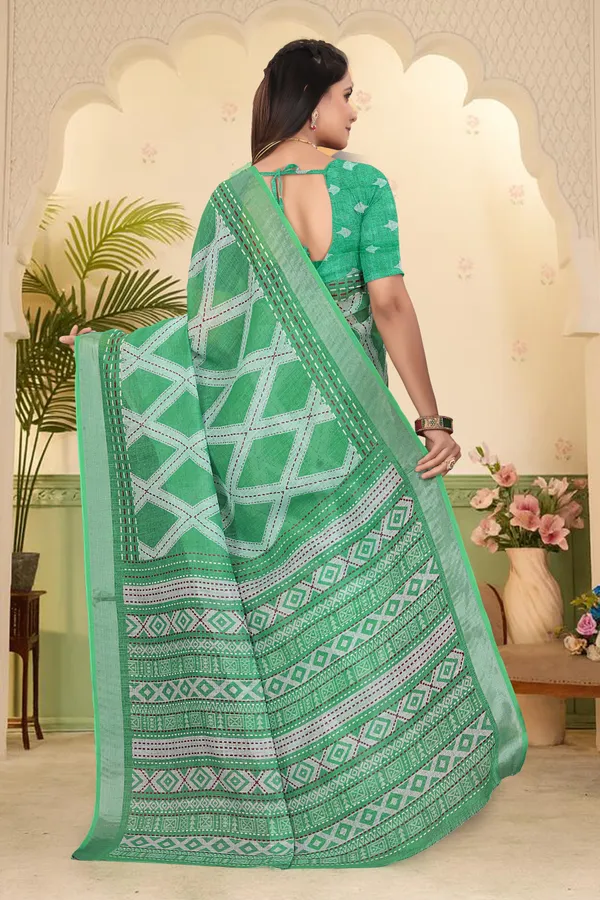 Green_Cotton_Linen_Digital_Print_Saree_For_Women