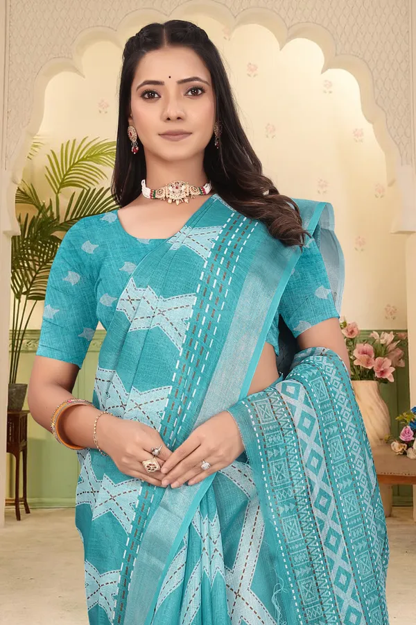 Light_Green_Cotton_Linen_Digital_Print_Saree_For_Women