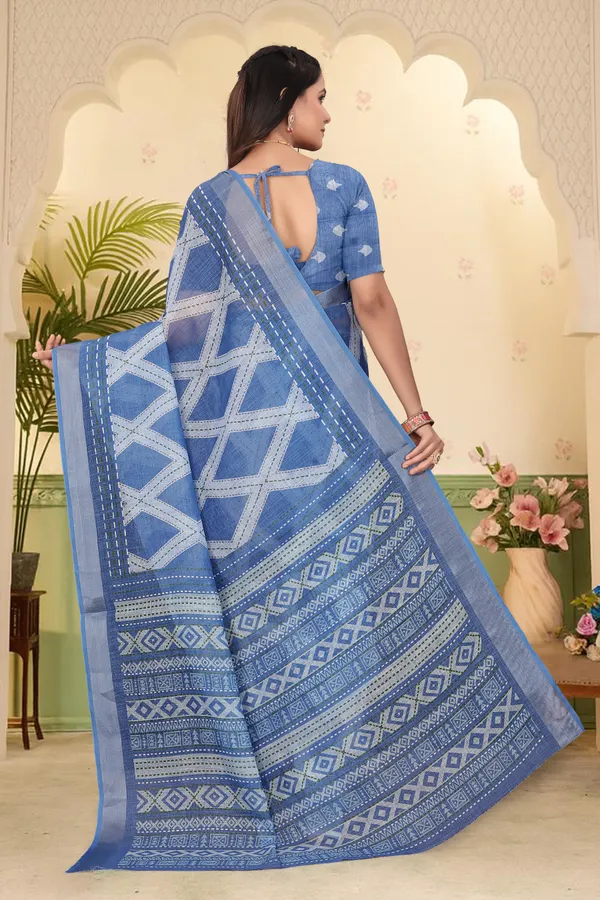 Blue_Cotton_Linen_Digital_Print_Saree_For_Women
