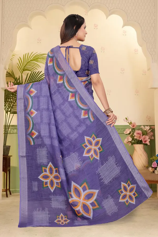 Blue_Cotton_Linen_Digital_Print_Saree_For_Women