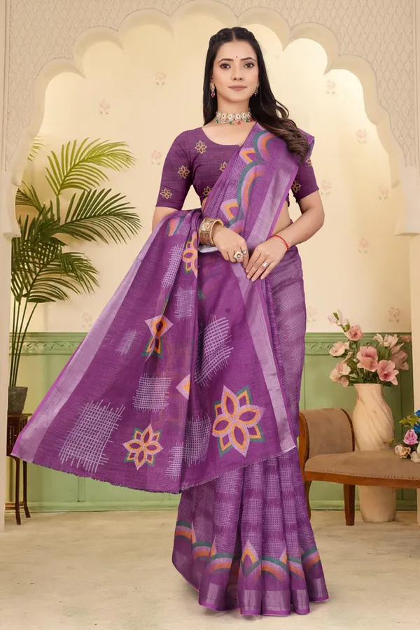 Purple_Cotton_Linen_Digital_Print_Saree_For_Women