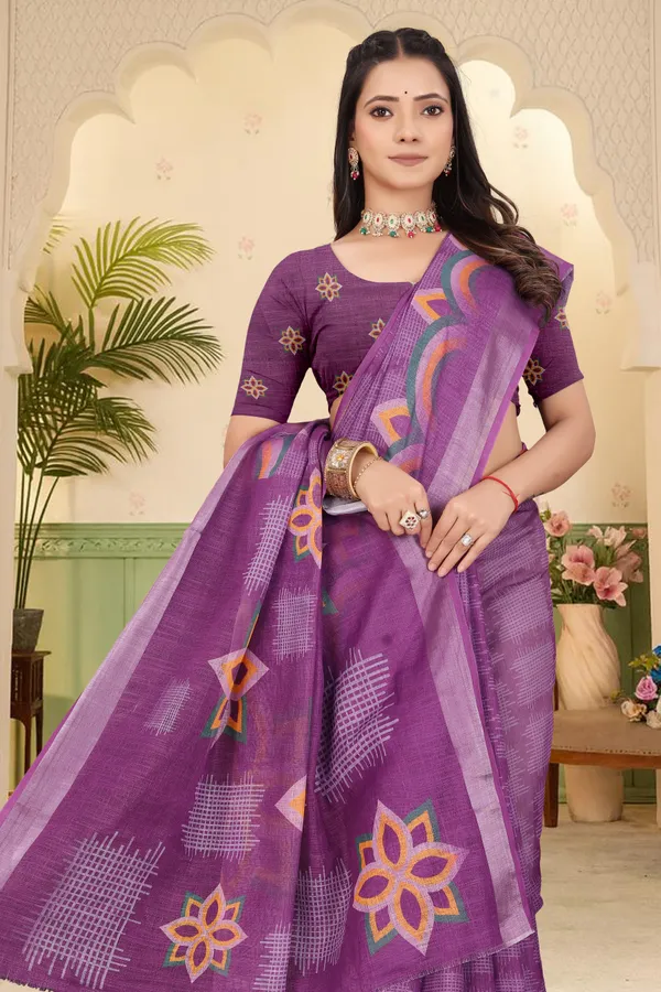 Purple_Cotton_Linen_Digital_Print_Saree_For_Women