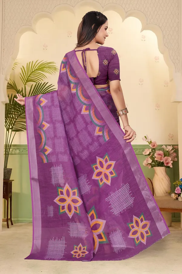 Purple_Cotton_Linen_Digital_Print_Saree_For_Women
