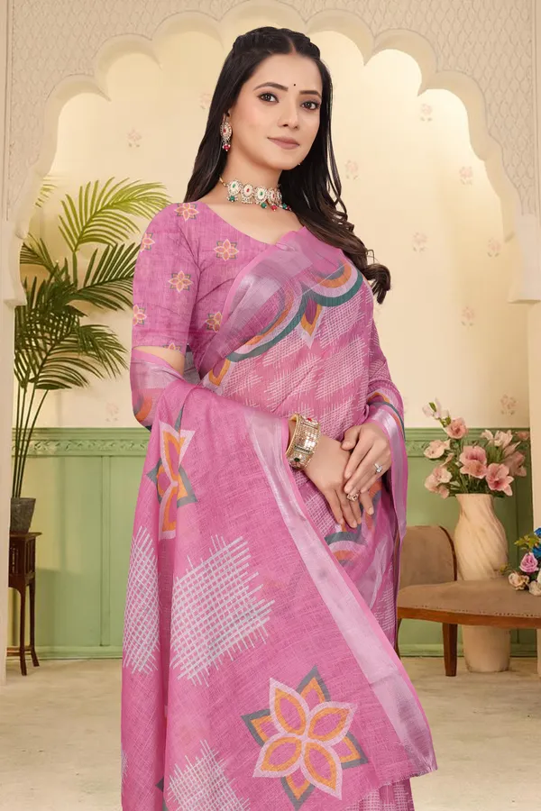 Multicolor_Cotton_Linen_Digital_Print_Saree_For_Women