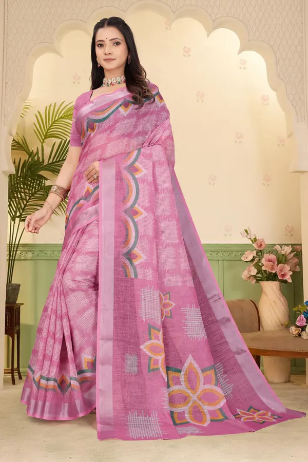 Multicolor_Cotton_Linen_Digital_Print_Saree_For_Women