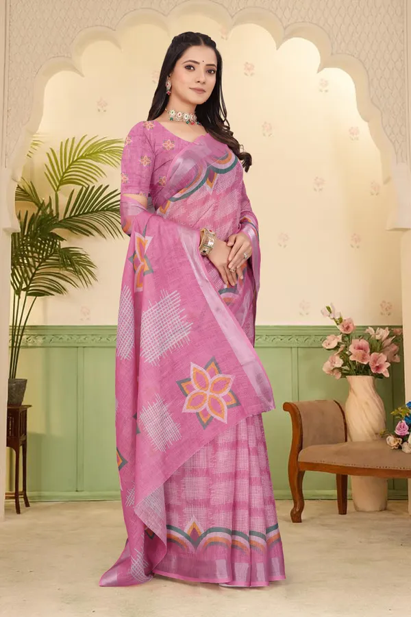 Multicolor_Cotton_Linen_Digital_Print_Saree_For_Women