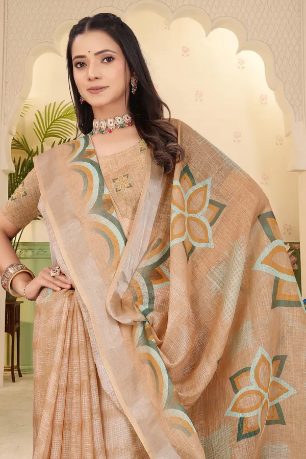 Orange_Cotton_Linen_Digital_Print_Saree_For_Women