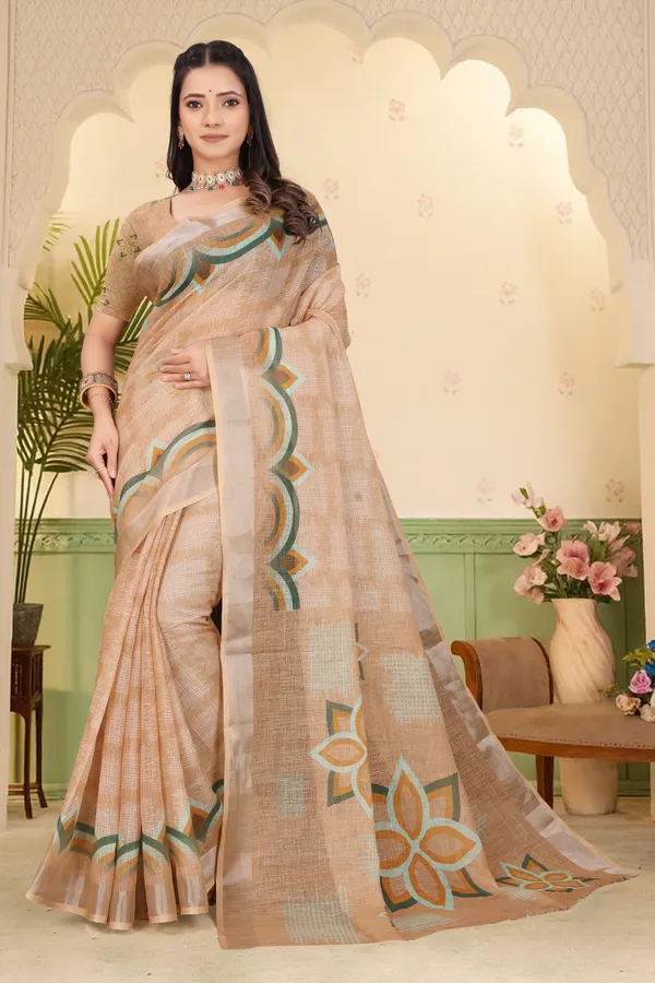 Orange_Cotton_Linen_Digital_Print_Saree_For_Women
