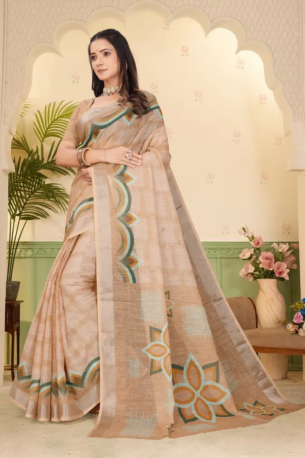 Orange_Cotton_Linen_Digital_Print_Saree_For_Women