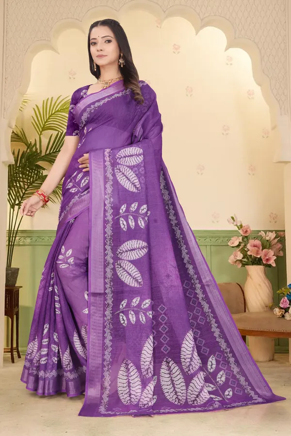 Light_Blue_Cotton_Linen_Digital_Print_Saree_For_Women