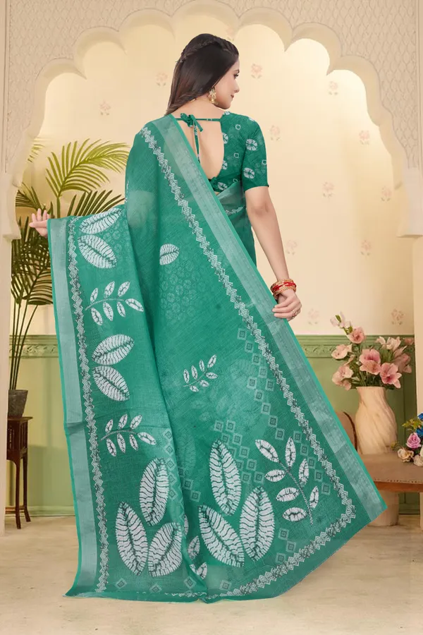 Dark_Green_Cotton_Linen_Digital_Print_Saree_For_Women