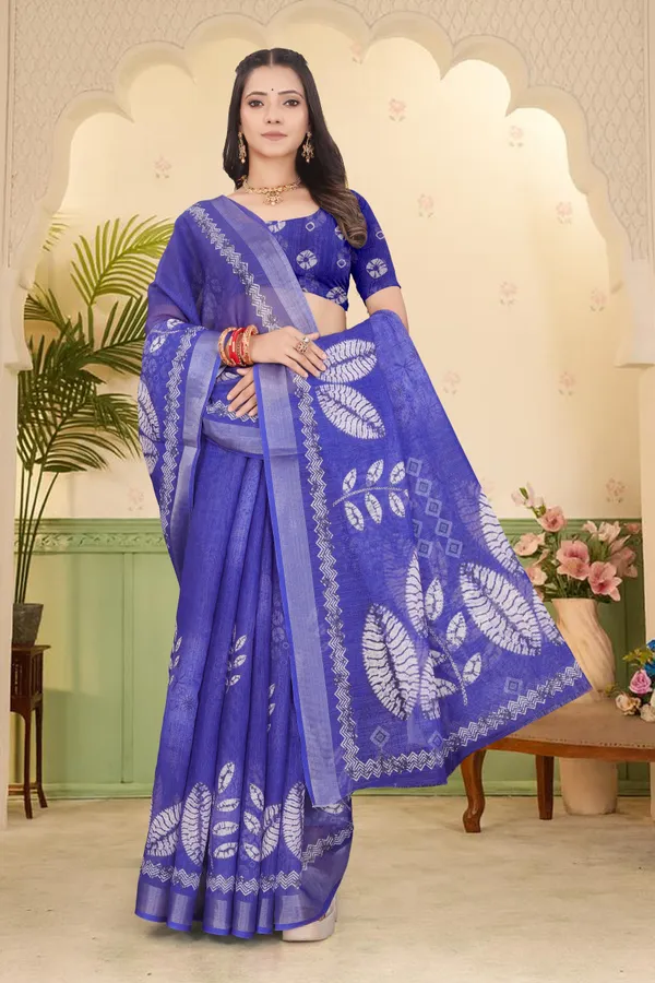 Blue_Cotton_Linen_Digital_Print_Saree_For_Women