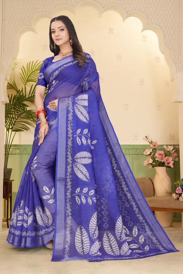 Blue_Cotton_Linen_Digital_Print_Saree_For_Women