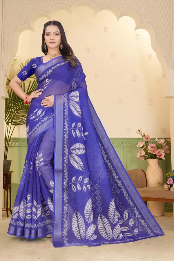 Blue_Cotton_Linen_Digital_Print_Saree_For_Women