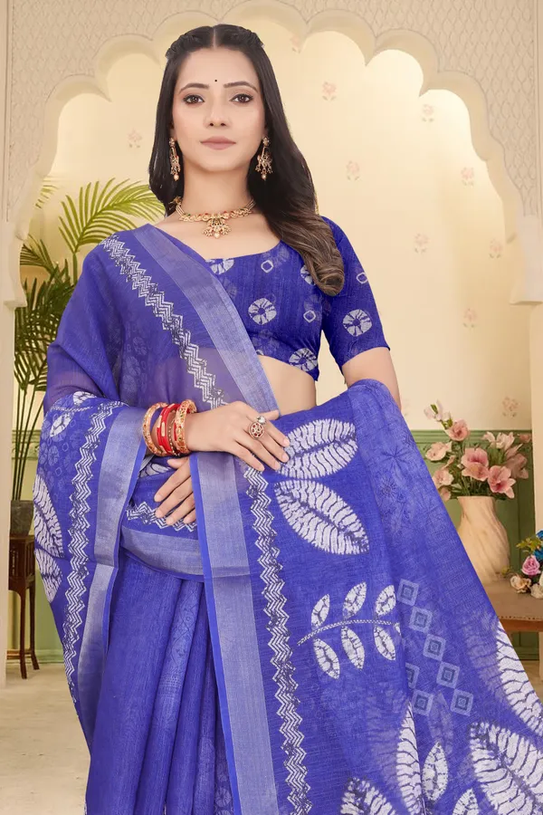 Blue_Cotton_Linen_Digital_Print_Saree_For_Women