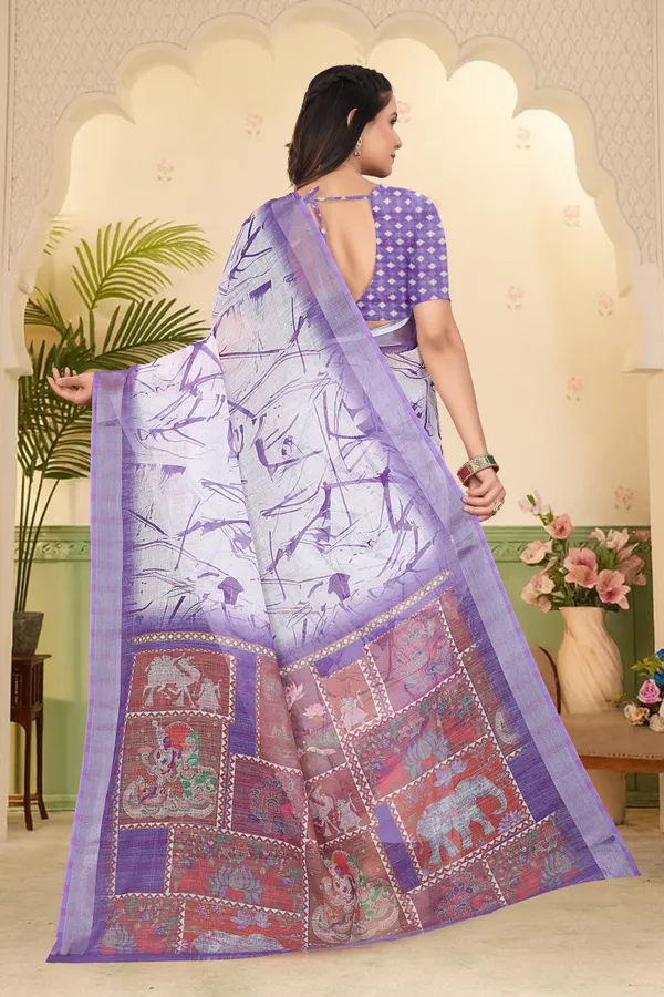 Light_Blue_Cotton_Linen_Digital_Print_Saree_For_Women