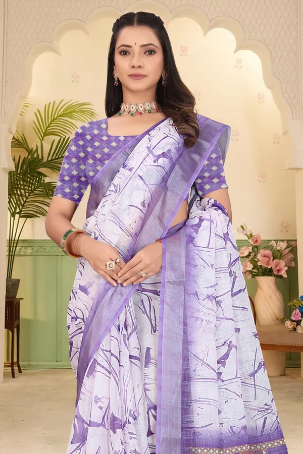 Light_Blue_Cotton_Linen_Digital_Print_Saree_For_Women