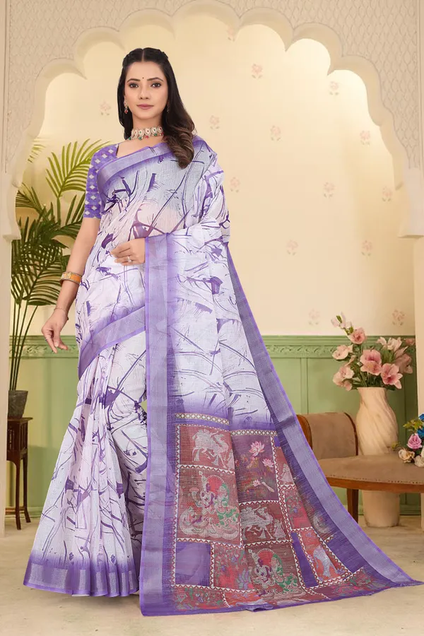 Light_Blue_Cotton_Linen_Digital_Print_Saree_For_Women
