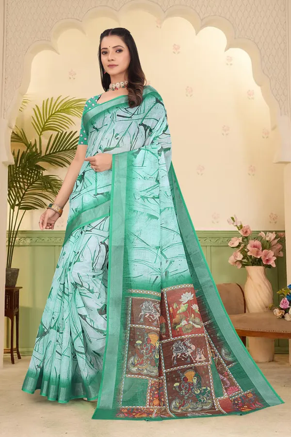 Cream_Cotton_Linen_Digital_Print_Saree_For_Women