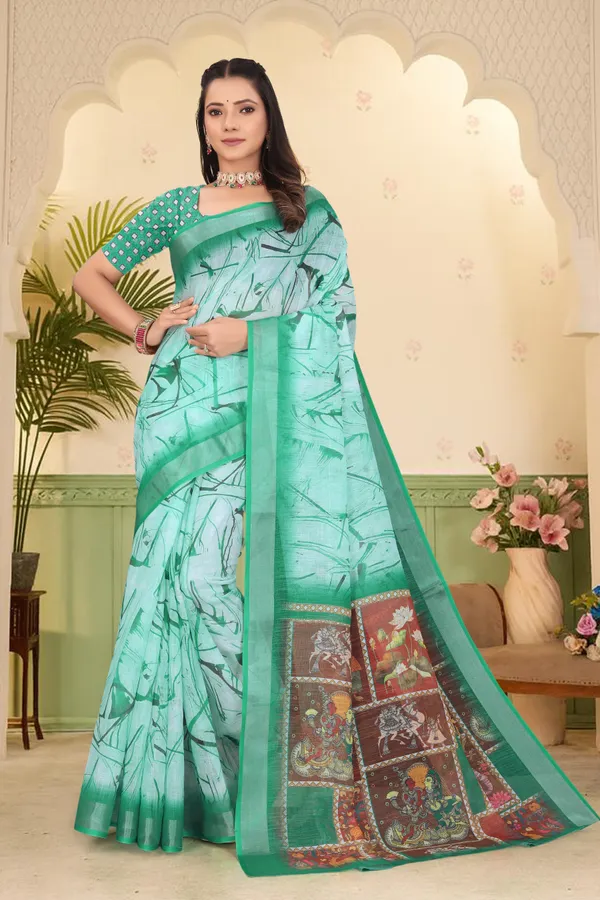 Cream_Cotton_Linen_Digital_Print_Saree_For_Women