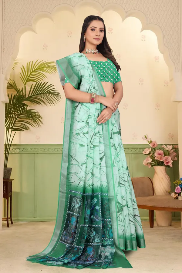 Green_Cotton_Linen_Digital_Print_Saree_For_Women