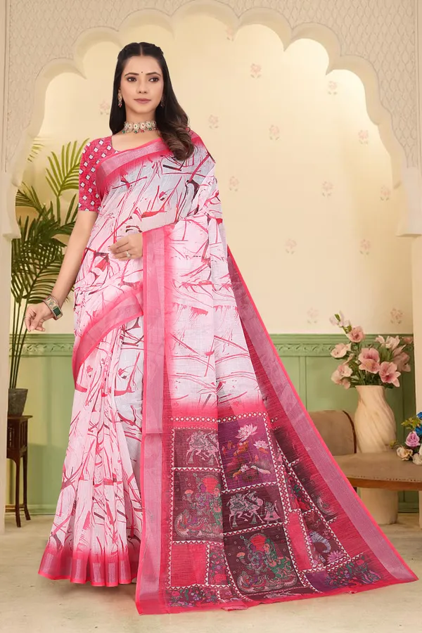 Multicolor_Cotton_Linen_Digital_Print_Saree_For_Women