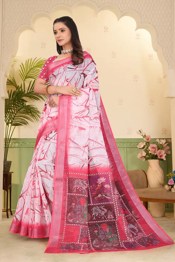 Multicolor_Cotton_Linen_Digital_Print_Saree_For_Women
