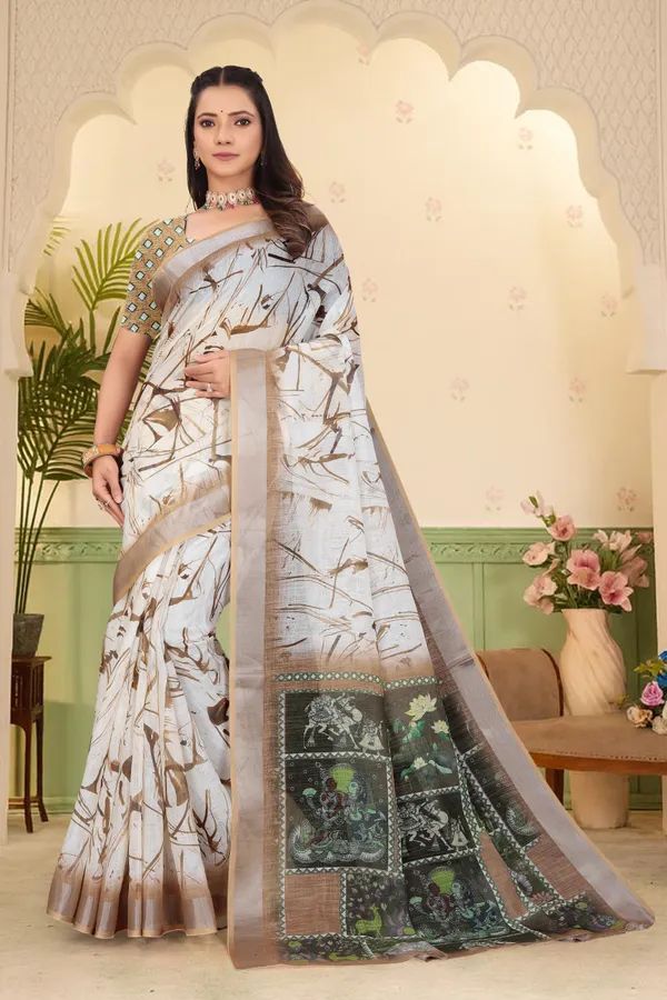 Beige_Cotton_Linen_Digital_Print_Saree_For_Women
