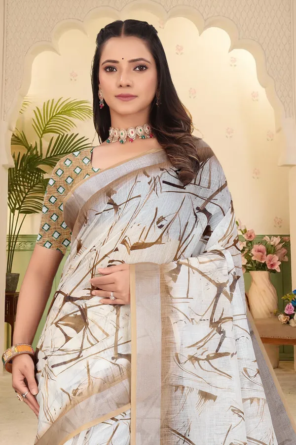 Beige_Cotton_Linen_Digital_Print_Saree_For_Women
