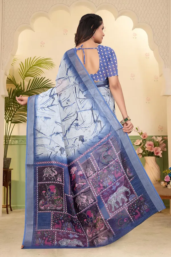 Blue_Cotton_Linen_Digital_Print_Saree_For_Women