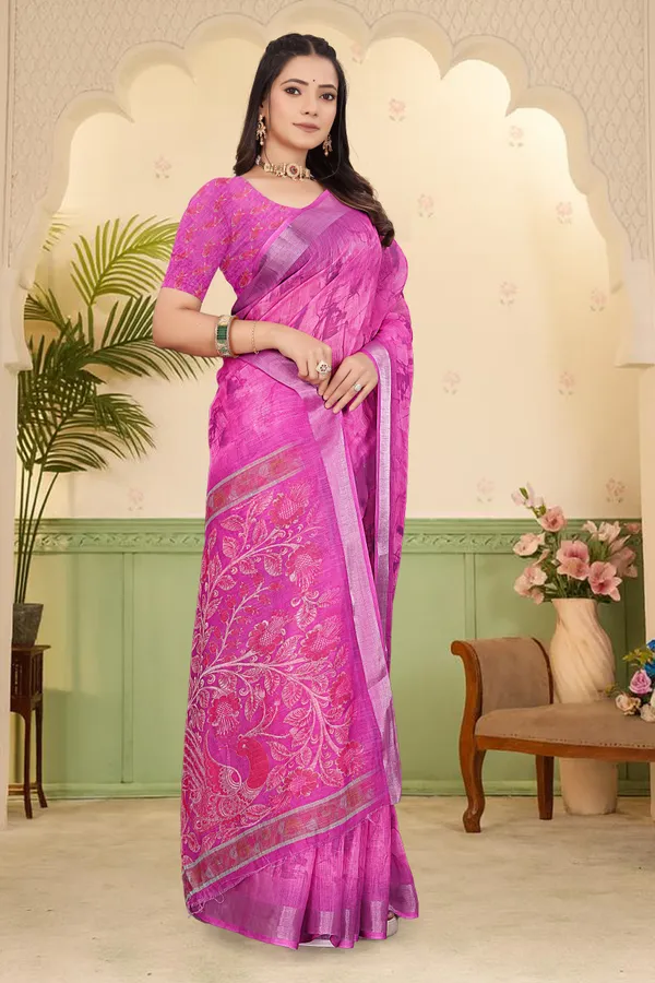 Pink_Cotton_Linen_Digital_Print_Saree_For_Women