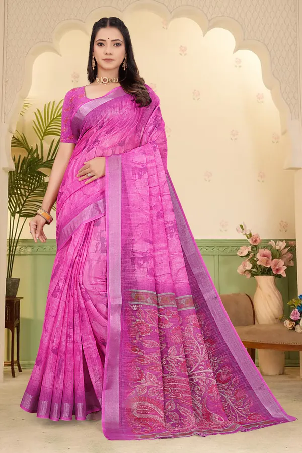Pink_Cotton_Linen_Digital_Print_Saree_For_Women