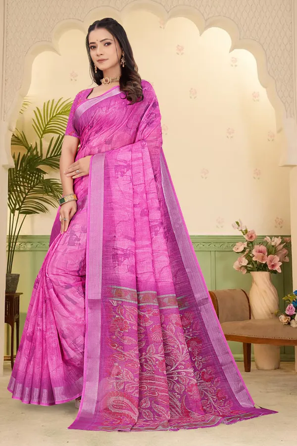 Pink_Cotton_Linen_Digital_Print_Saree_For_Women